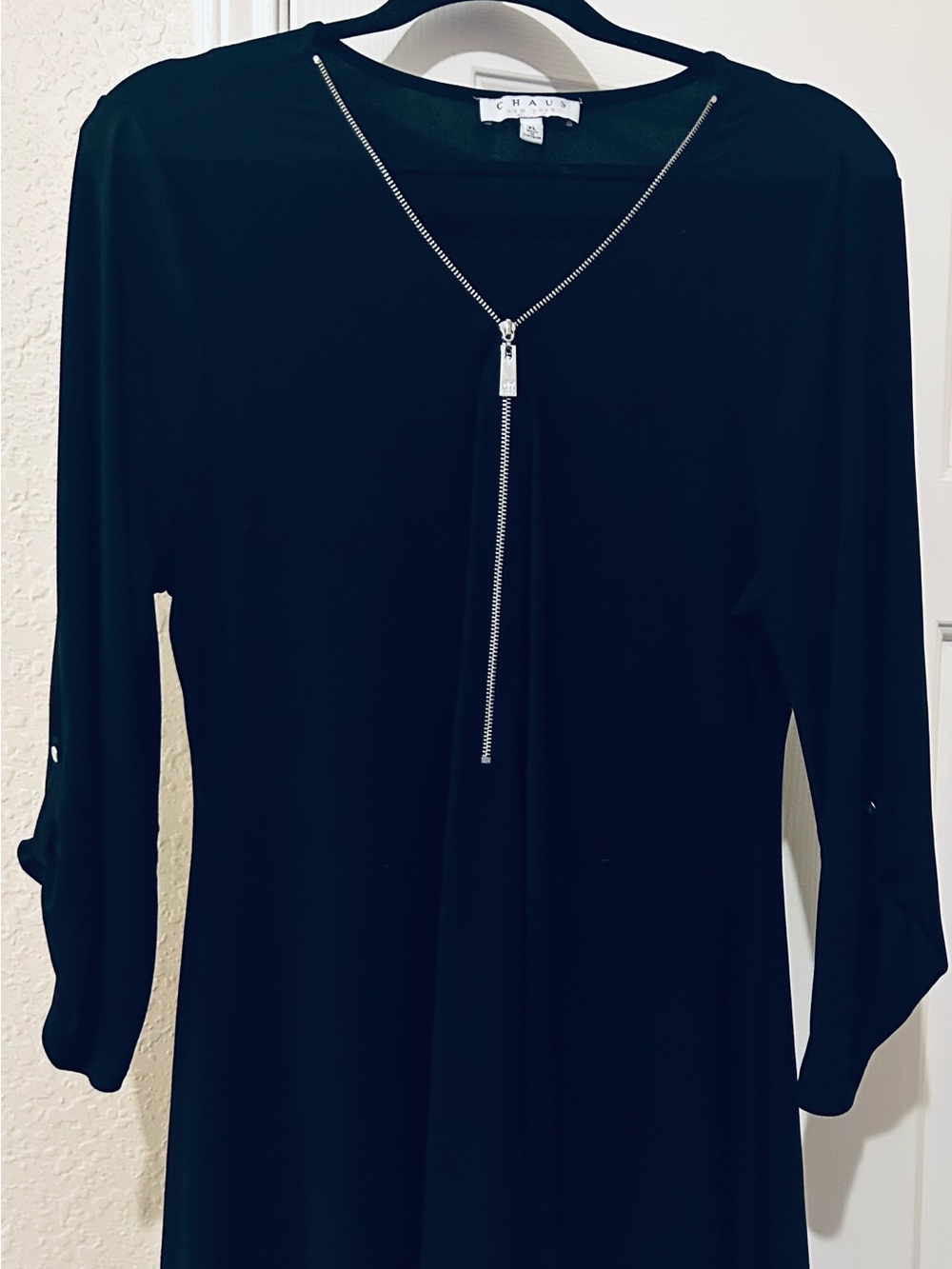 Chaus Black Long Sleeve Tunic with Front Zipper Detail